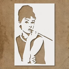 Elegant Woman Silhouette Holding Cigarette Stencil for Crafting Projects - St…