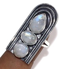 925 Silver Plated Rainbow Moonstone Jewellery Ring Handmade Size Us 7.5 GW