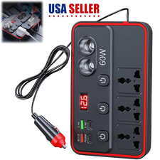 Car Charger with AC Outlets  USB - 60W Power Inverter with 3 AC Sockets for car