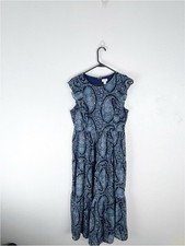 J. CREW Factory Blue Paisley Print Cap Sleeves Pockets Tiered Dress Size 8 Boho