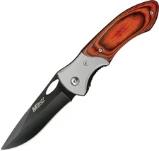 MTech 4.5" Linerlock Brown Pakkawood Handle Knife Drop Point Blade MT412