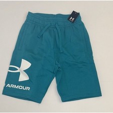 UNDER ARMOUR Mens Green White RIVAL Fleece Big Logo Shorts Small NWT