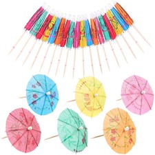 50pcs Cocktail Toothpicks Sticks Paper Umbrellas Drink Fruits Hawaiian Accessory