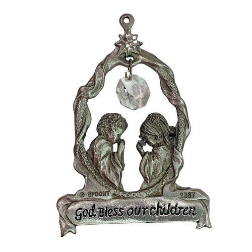 Spoontiques Pewter Ornament Suncatcher Prism God Bless Our Children 3.25" #2387 - 第 4/5 張圖片