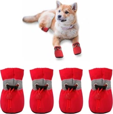 Size 6 Soft-Lined Dog Booties – Stylish Red Anti-Slip Protection for Small Paws
