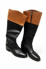 Etienne Aigner Leather Riding Boots Brown Black Zip Women’s Designer Boots 
