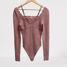 NEW Free People It Girl Scalloped Bodysuit Adobe Rose Large