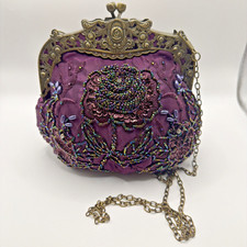 Vintage Beaded Evening Bag Beaded Clutch Bag for Women Bridal Prom Purple
