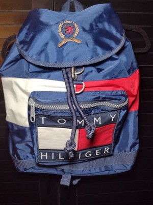 VTG 90s Rare Tommy Hilfiger Spell Out Logo Cinch Backpack With Crest Logo 