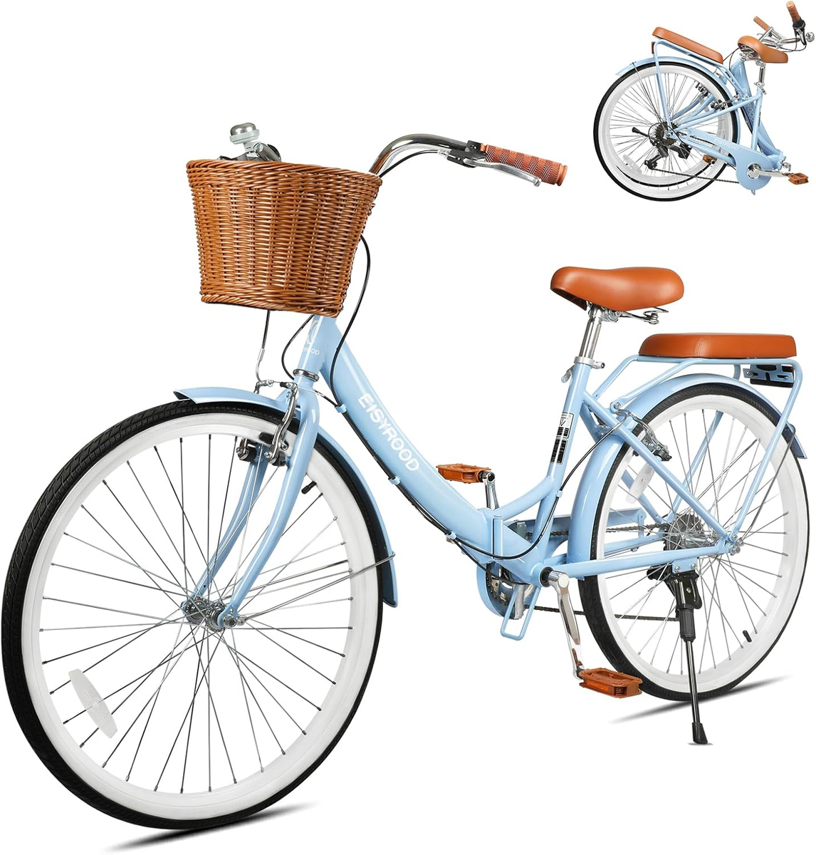 26 Inch Folding Beach Cruiser Bike for Women, 7-Speed Ladies Bike