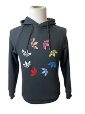Adidas Unisex Trefoil Multicolor Logo Hoodie Sweatshirt Black Cotton Blend Sz S