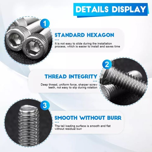M1.6 M2 M2.5 M3 M4 M5 304 Steel Allen Hex Socket Cap Head Screws Bolts DIN912#C1 - 第 3/3 張圖片