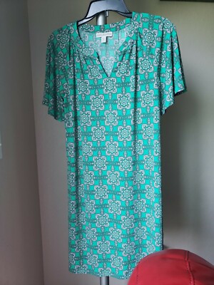 dana buchman green dress Dana Buchman Women's Twist Waist 3/4 Sleeve Dress Size Large Blue Green Black L