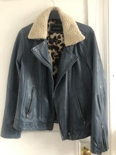 Leather Biker Jacket 10/12 Blue/teal Detachable Collar