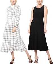 Attitudes by Renee Dress & Illusion Waist Shirtdress Set Ebony Plaid