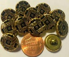 12 Retro Puffed Hollow Shiny Brass Tone Metal Shank Buttons 9/16" 14.5mm 7027