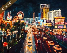 Las Vegas with casino lights oil painting 8x10 Print