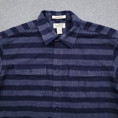 LL Bean Chamois Cloth Flannel Shirt Mens Large Blue Stripe Button Up 298413