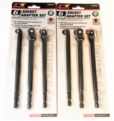 6PC PERFORMANCE TOOL 6'' IMPACT POWER EXTENSION BAR ADAPTER DRILL BIT SOCKET SET