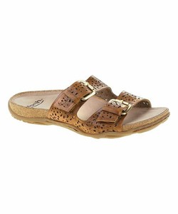 earth perforated leather slide sandals