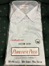 Vintage Prestige Mens Perm Press Button Down NOS 15 1/2 Blue 70s