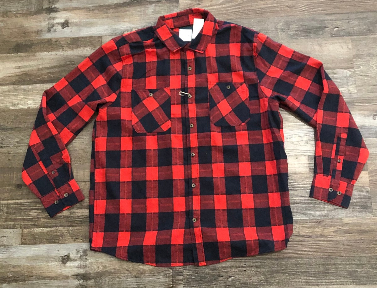 Bruno Supersoft Mens Large Red Black Plaid Flannel Buton Up