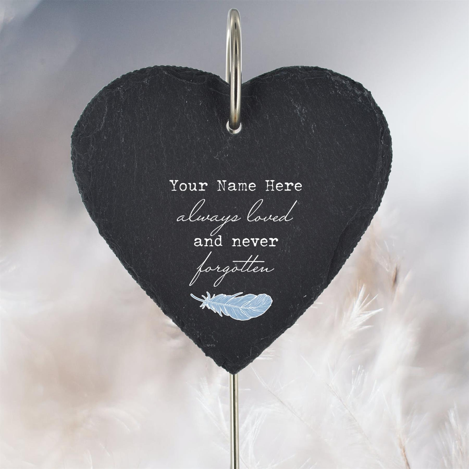 Your Name Here' Always Loved Personalised Blue Feather Memorial Slate
