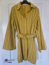 UNIQUE 21 MUSTARD YELLOW WHITE STRIPE COLLARED BUTTON BELTED SHIRT SHIFT DRESS