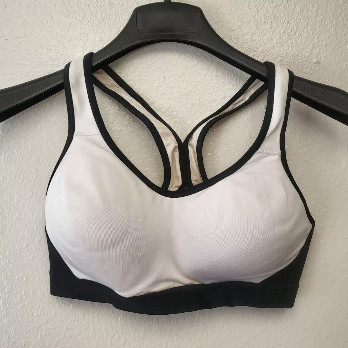 Champion Duo Dry Sports Bra Womens Size S White Black Trim Padded Hook  Racerback