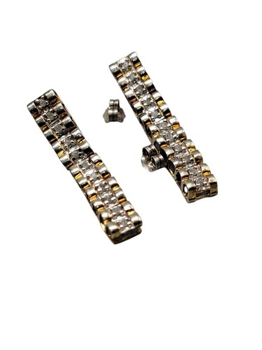 10k Two Tone Diamond Inline Dangling Post Earrings Pierced Ears 1990s Solid Gold - 第 9/12 張圖片