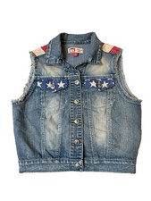 L.e.i. Chelsea Lowrise Cropped Usa Patriotic Denim Jean Vest, Size Junior Small