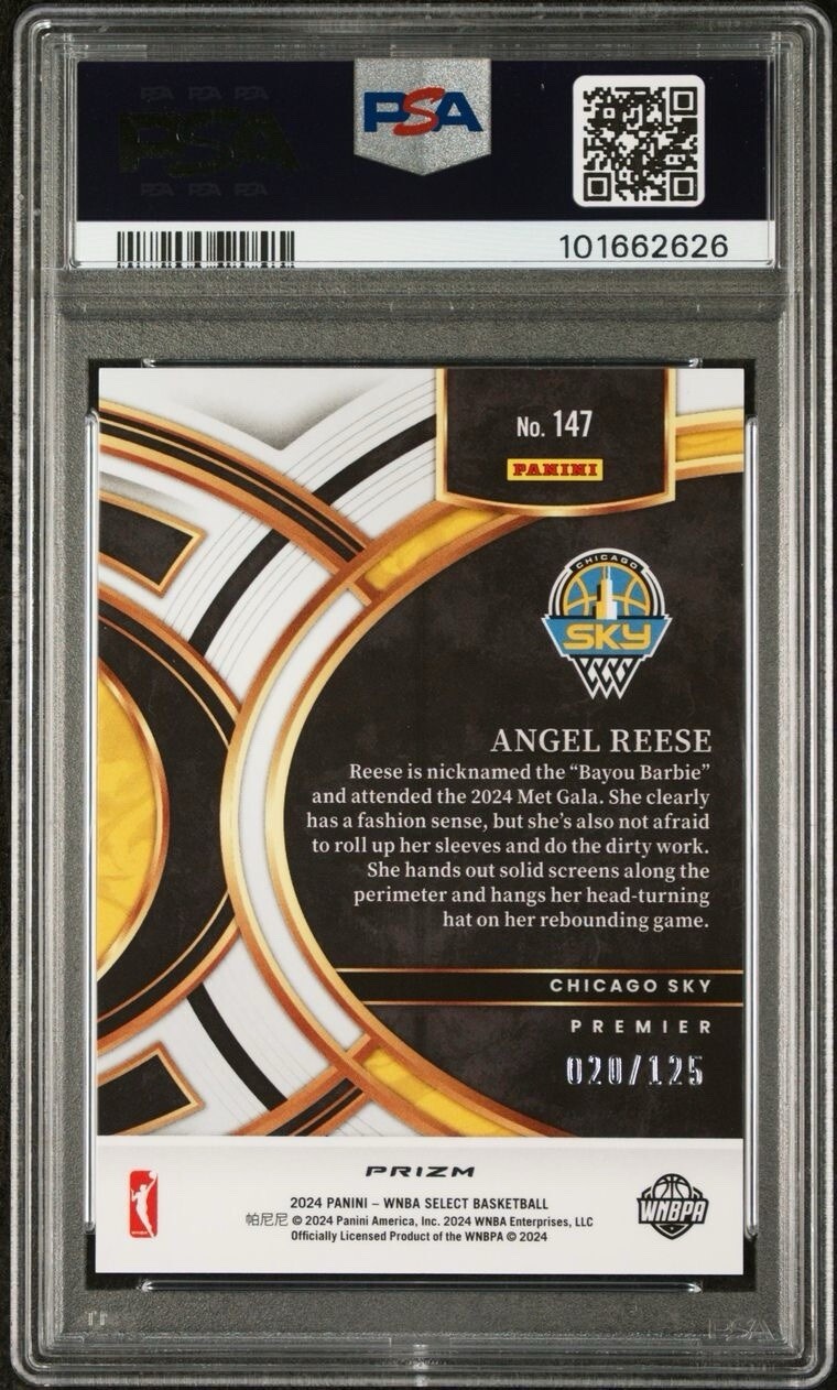 2024 Panini Select WNBA Angel Reese Rookie RC Premier Orange #20/125 Sky PSA 9 view 2