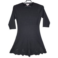 Womens Black Nanette LaPore Sweater Dress Fit & Flair Lace Hem 3/4 sleeve Size L