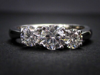 2 Ct Round Simulated Diamond Three Stone Wedding Band Ring 14K White Gold Finish