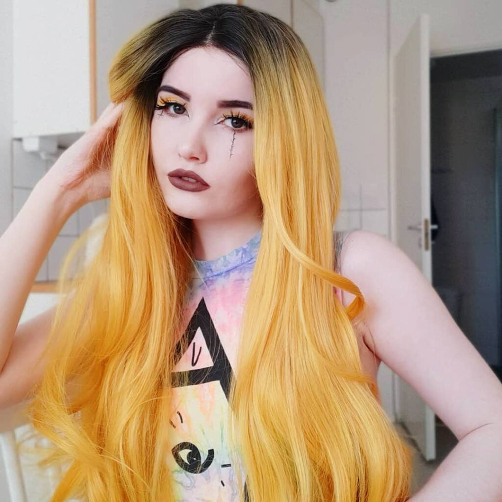 Ombre Yellow Lace Front Wig Long Ombre Yellow Lace Front Wigs Straight Syntehtic Hair  main image 2