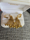 Vintage Clip on Earrings Gold Tone Dangle Drop Chains w Metal Ball Beads T1 — photo 2