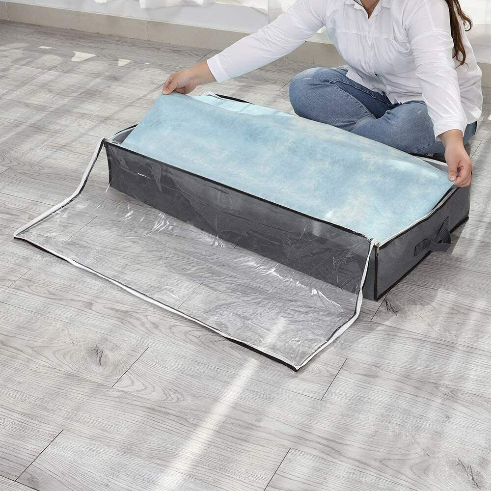 2pcs 90L Grey Under Bed Storage Bags Clothing Duvet Blankets Bedding