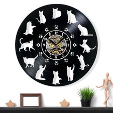 Cats Vinyl Record Wall Clock Gift Surprise Ideas Friends Birthdays Decor Art