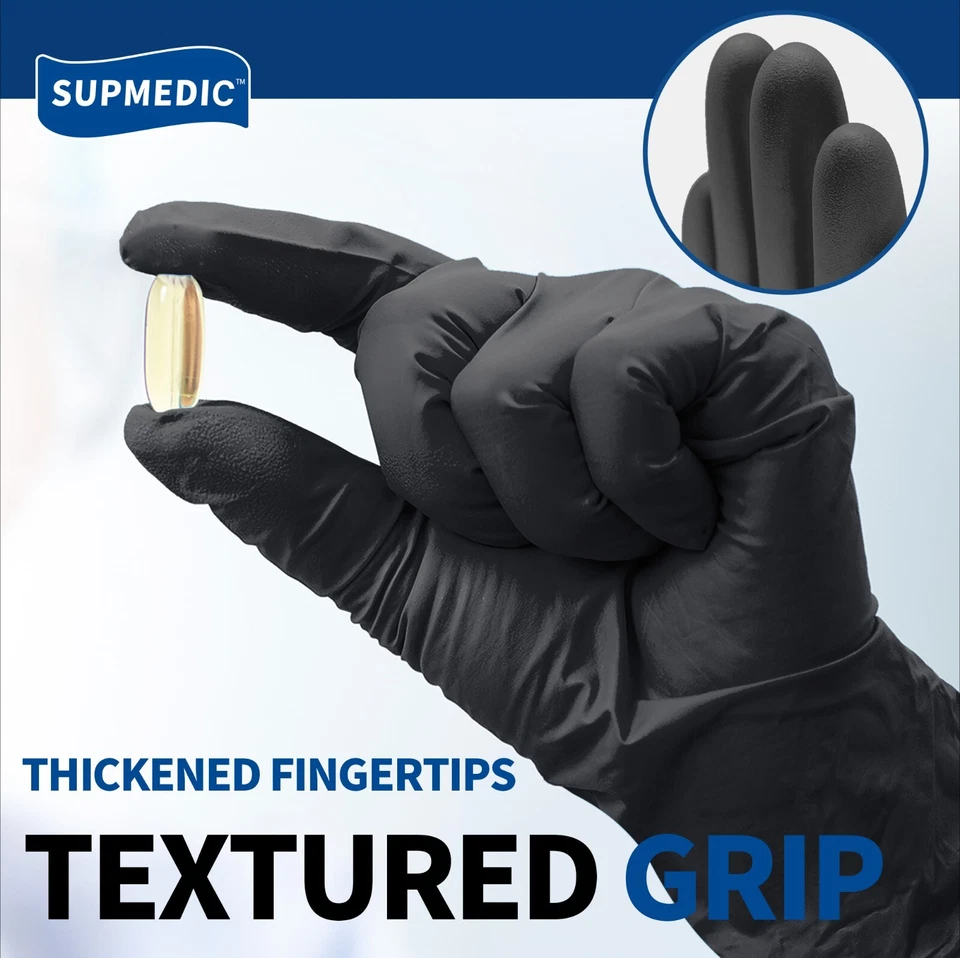 Medical Nitrile Exam Gloves, Black, Powder-Free Food-Safe Clean Disposable Glove - Image 3 of 4