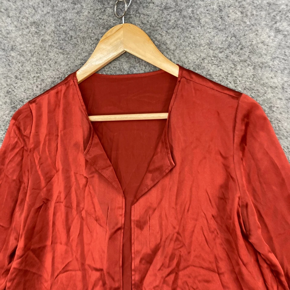 Cárdigan COS Top Mujer Pequeño Marrón Seda Satinado Frente Abierto Manga 3/4 21601 Foto 3 de 4