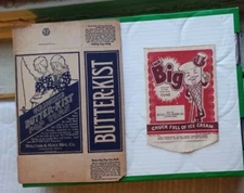 Lot Of 2 - Vtg Butterkist Popcorn Box & Wax Paper Royal Mr. Big  Ice Cream Bag