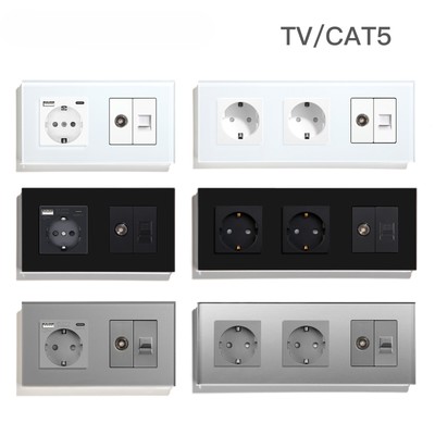 EU Socket Double Wall Sockets TV Internet RJ45 PC Connections Type-c USB Socket