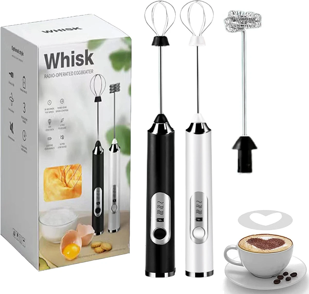 Handheld Electric Coffee Milk Frother Whisk Egg Beater USB Rechargeable 3  Speeds