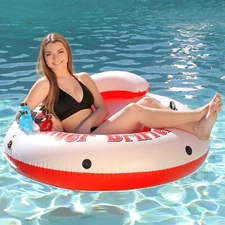 Inflatable River Float Tube - 1 Person Pool Float with Built-in Drink Cooler
