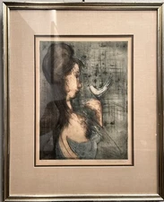 Etienne Ret  (1900-1996) French"Girl With Her Bird" Hand Signed in Penci/Colored