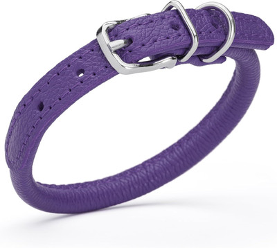 Soft and Padded Rolled round Leather Collar for Dogs W1/4'' - L10''-13'' Purple