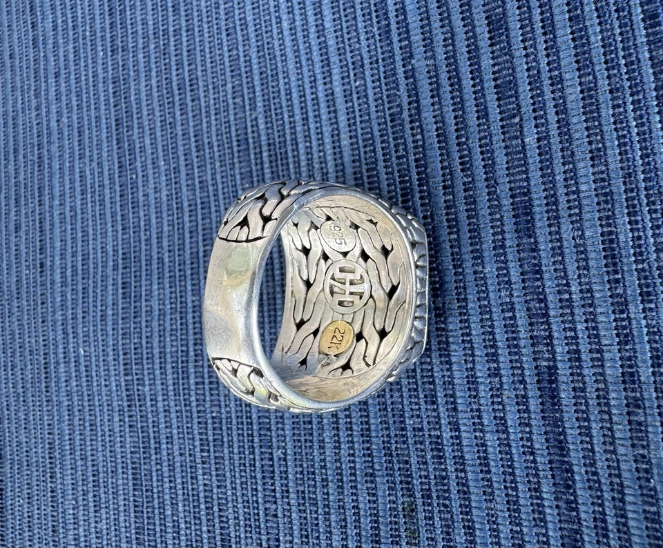 Anillo de cable tejido 925 de oro amarillo de 22 quilates martillado talla 11 John Hady 22 gramos Foto 4 de 4