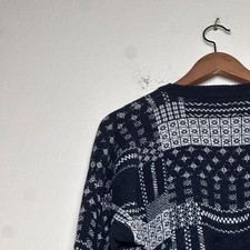 VTG Italian Sweater Co Men M Black Sweater Italy Made Wool Blend Abstract 90s