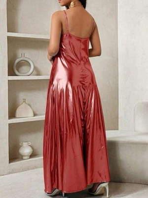 Shiny Red Satiny Soft Lame' Long Metallic Elegant Maxi Dress PLUS 4X 4XL  NEW | eBay