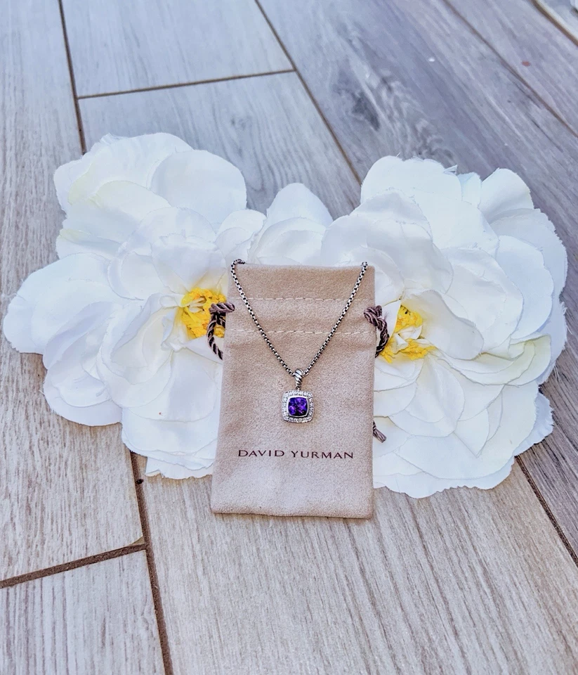 David Yurman Petite Albion Pendant Necklace with Amethyst and Diamonds 17" - Image 3 of 3